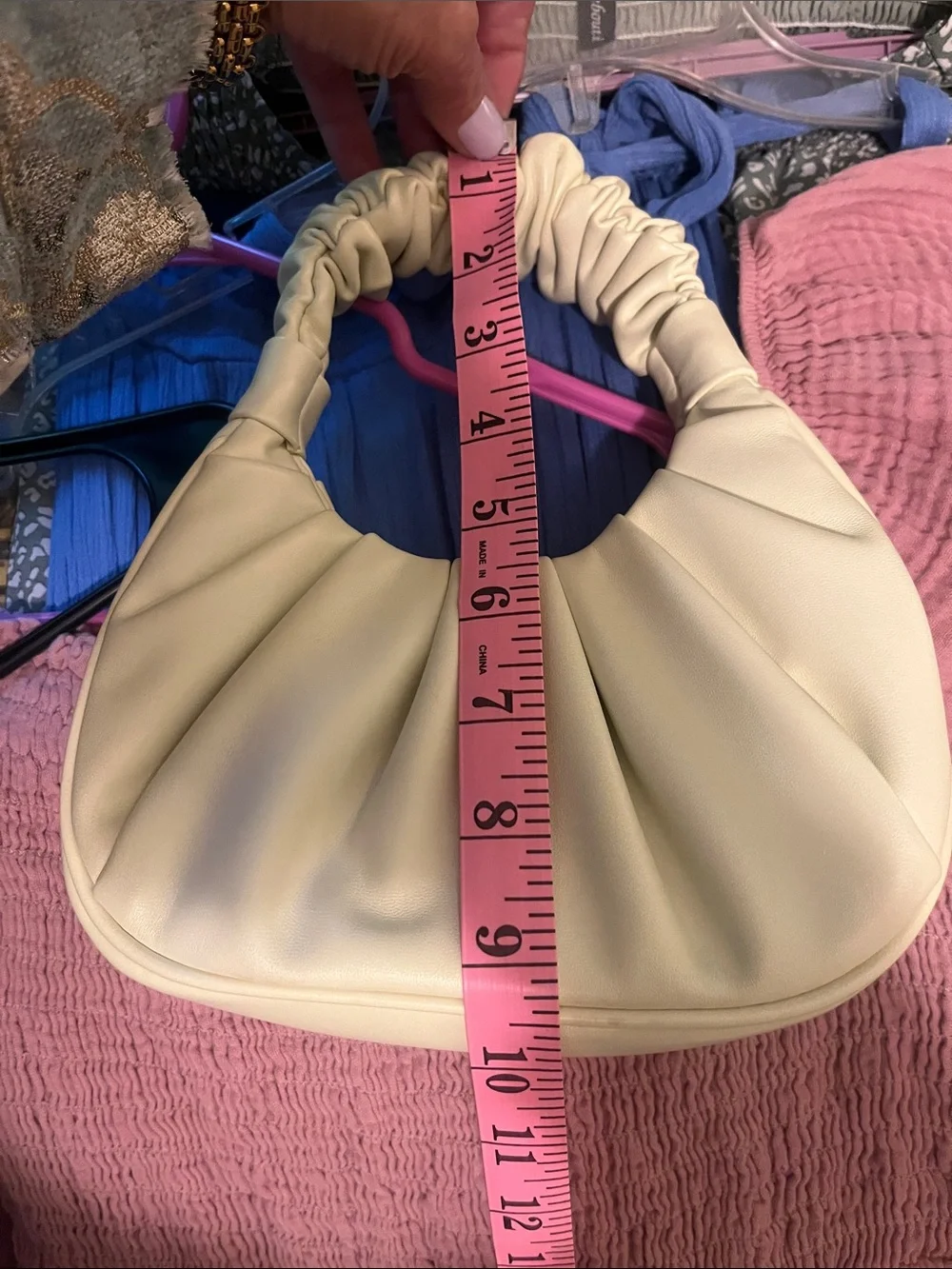 Cream Ruched Handle Shoulder Bag - Unbranded